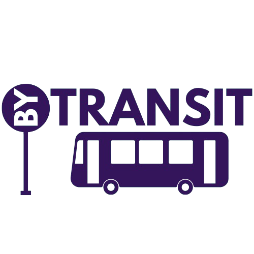 By transit logo featuring a bus and bus stop